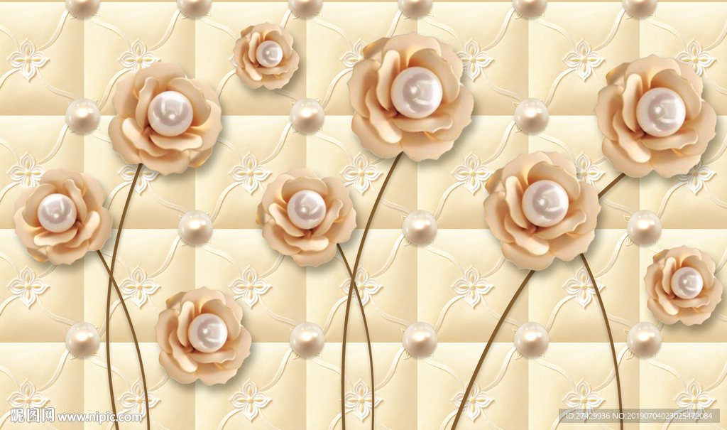 珍珠玫瑰欧式立体软包壁画背景墙