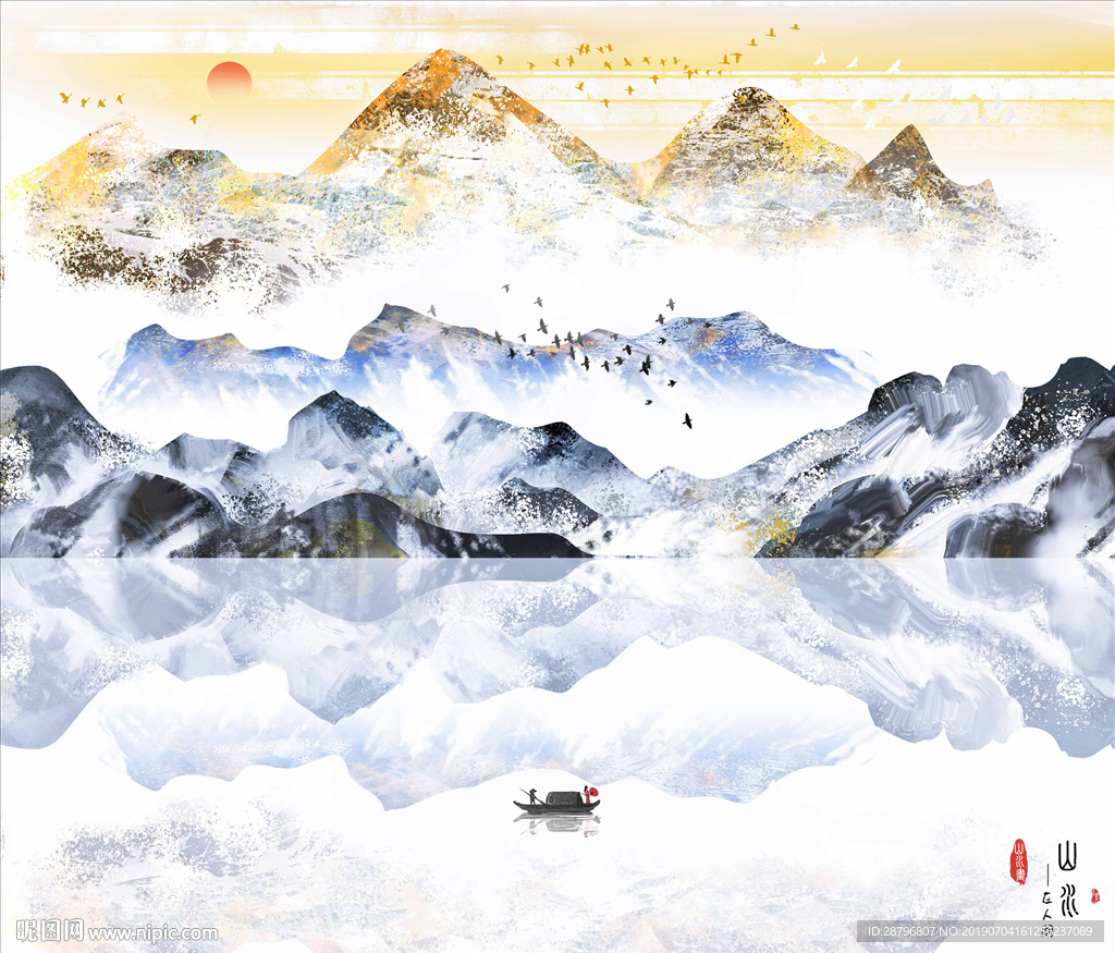 新中式水墨山水风景画