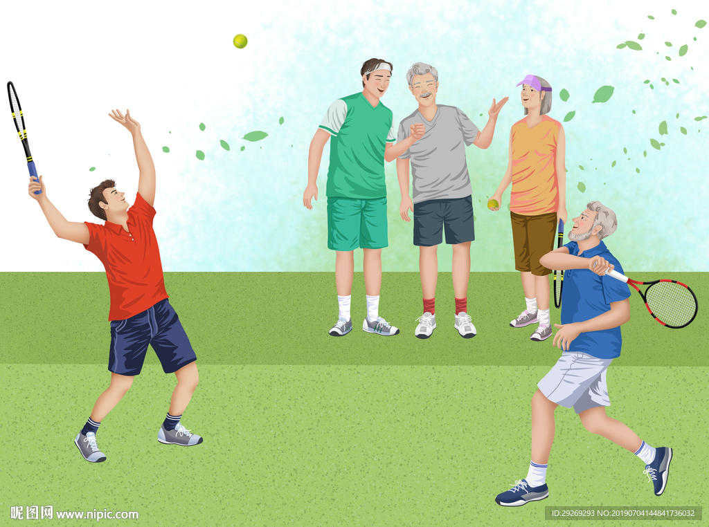 打网球的男人插图(网球拍、网球、运动、人物、男人)手绘插图_北极熊素材库
