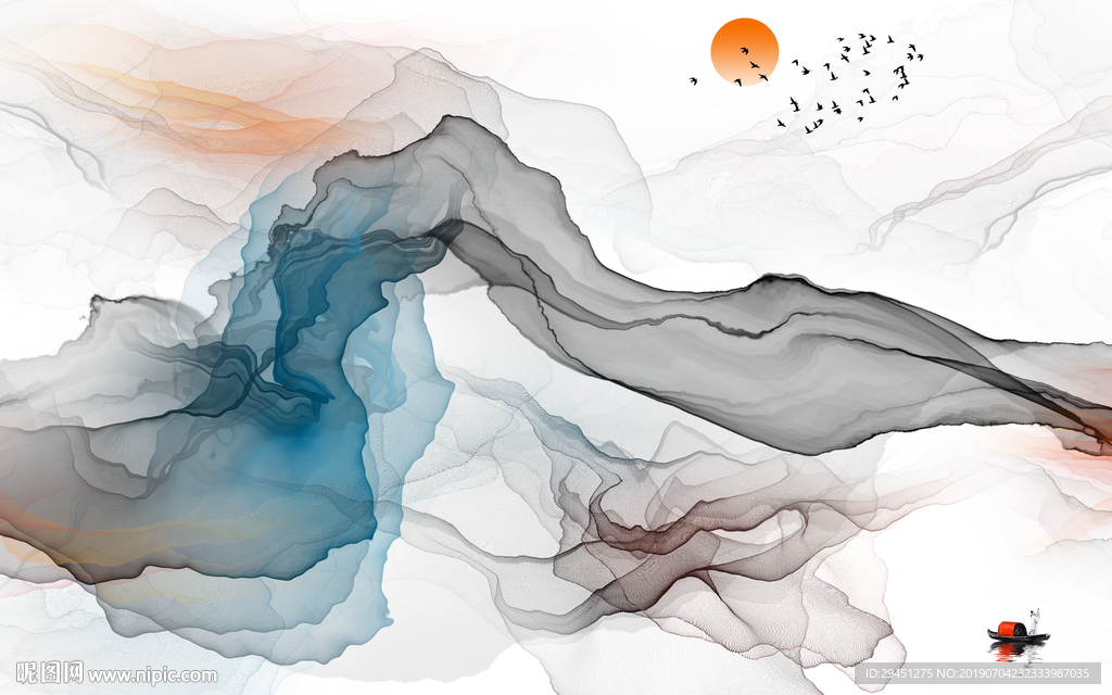 红日山水画TIF分层