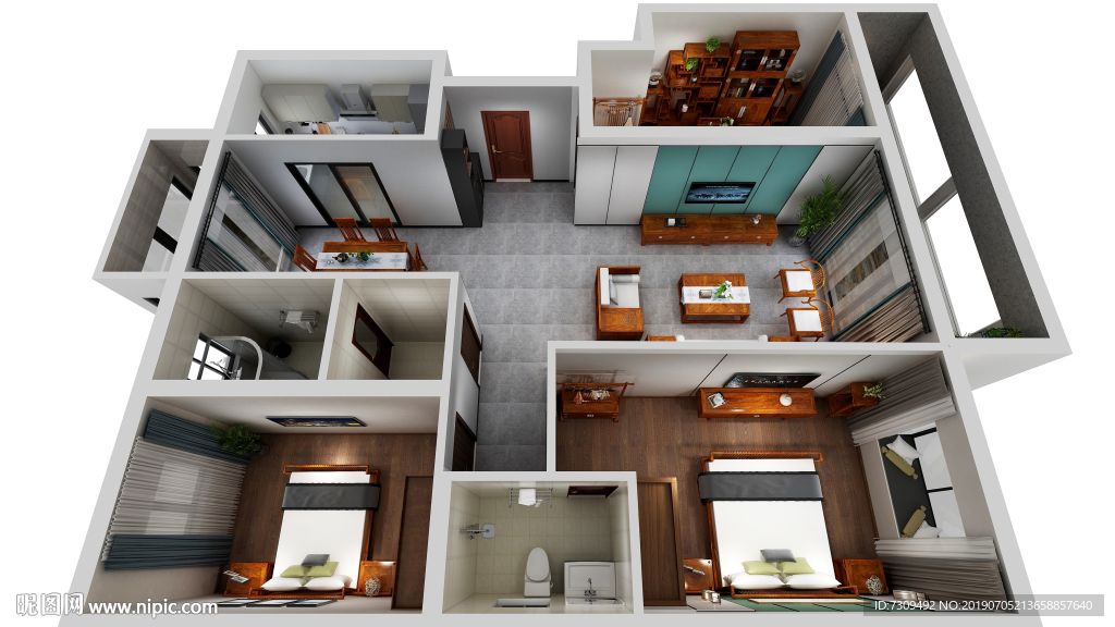 新中式风格装修户型效果图