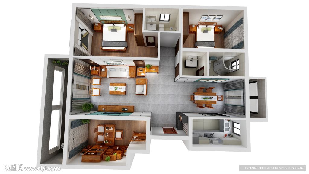 新中式家装户型效果图