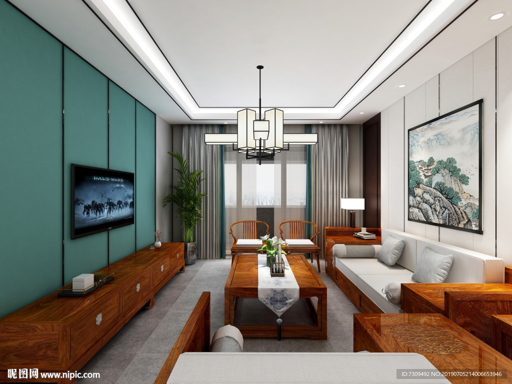 新中式客厅清雅装修效果图