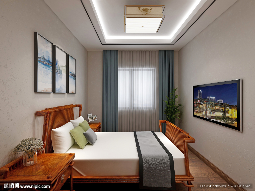 新中式风格客房装修效果图