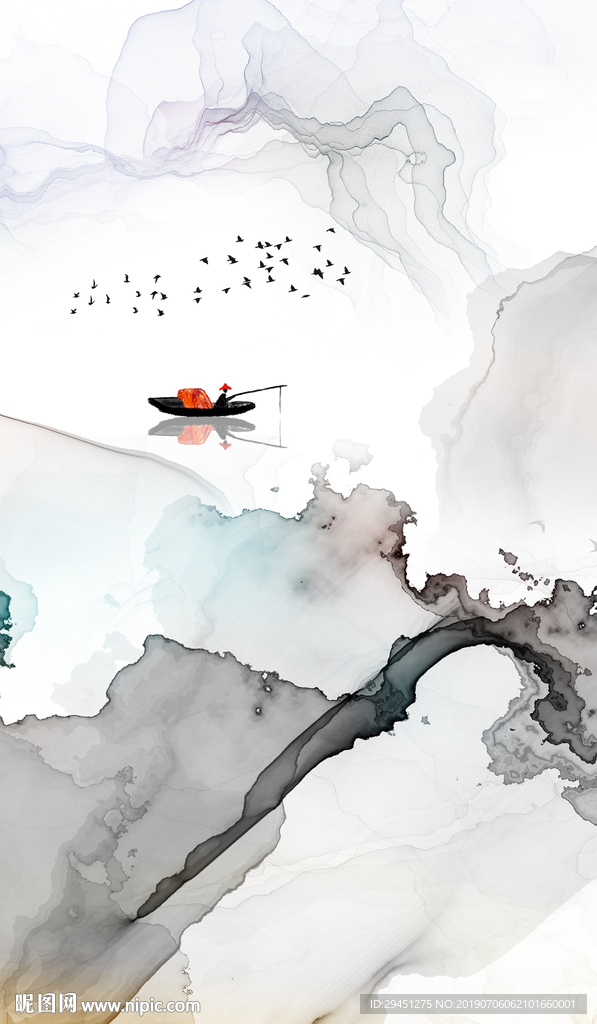 玄关山水画背景墙TIF分层