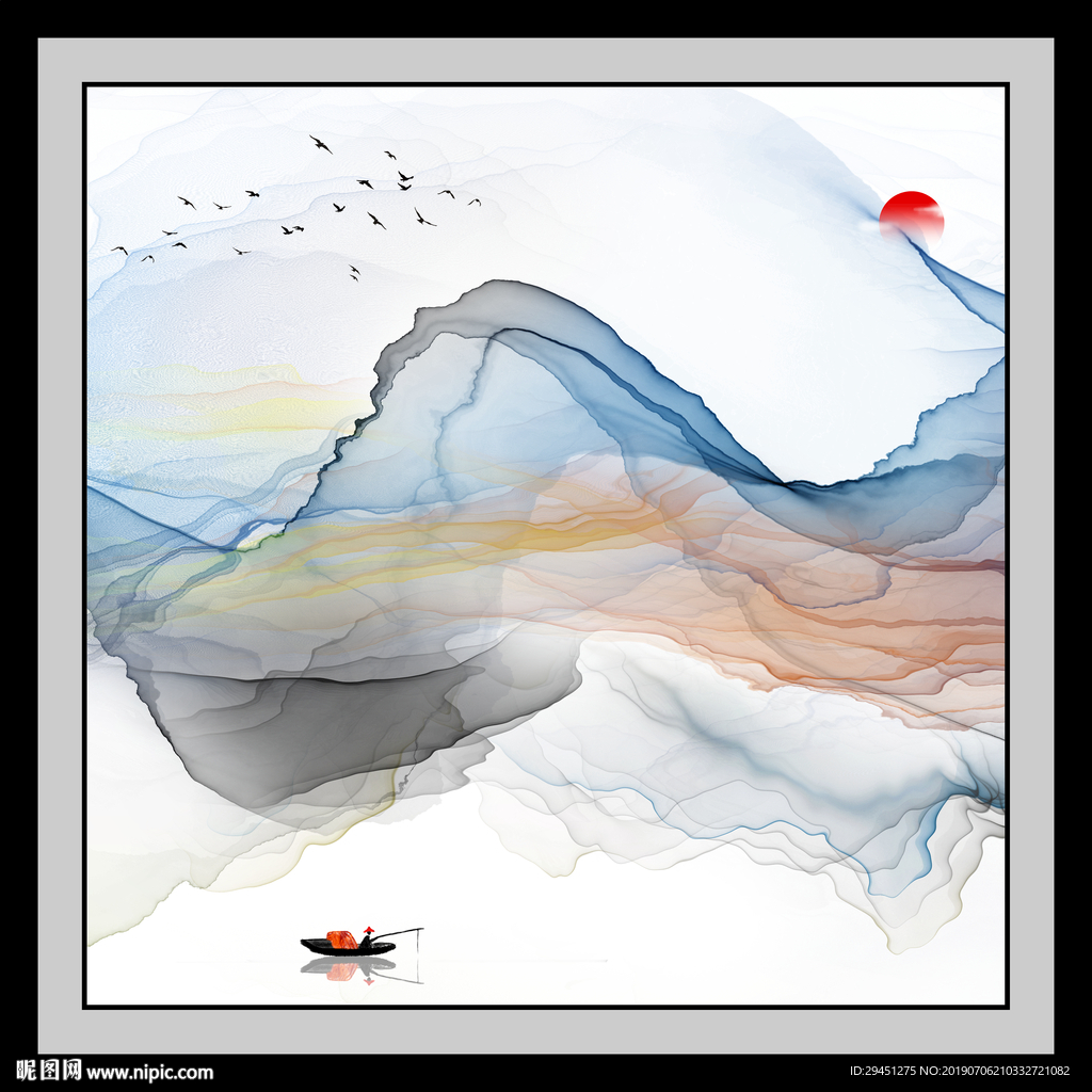 中式现代线条画 TIF分层