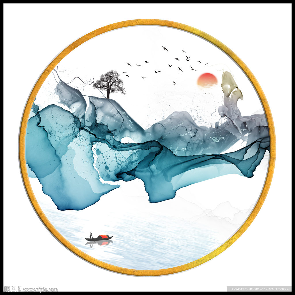 小船现代线条画 TIF分层