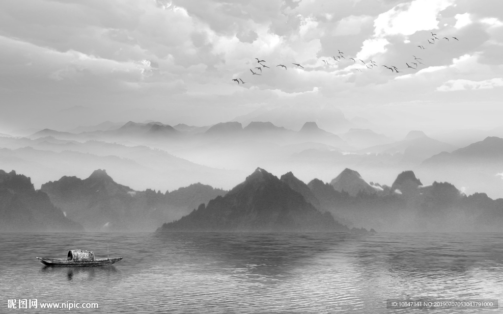 水墨意境山水画 TIF分层