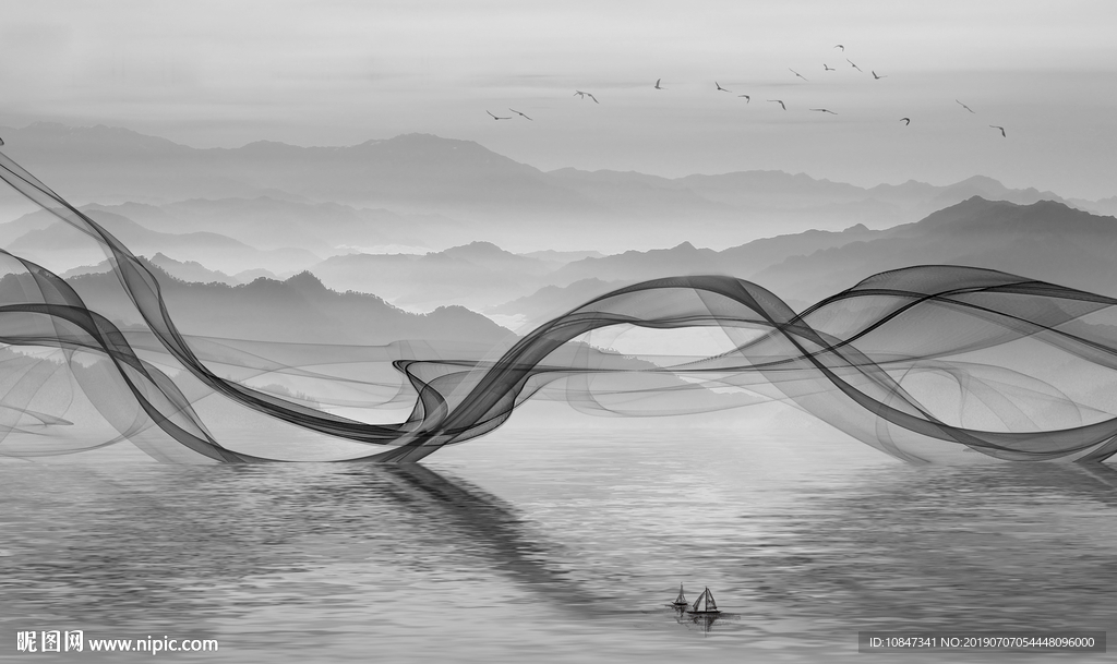 抽象写意山水画 TIF分层