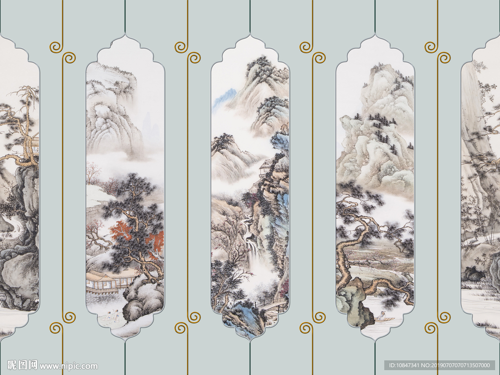 新中式写意山水画 TIF分层