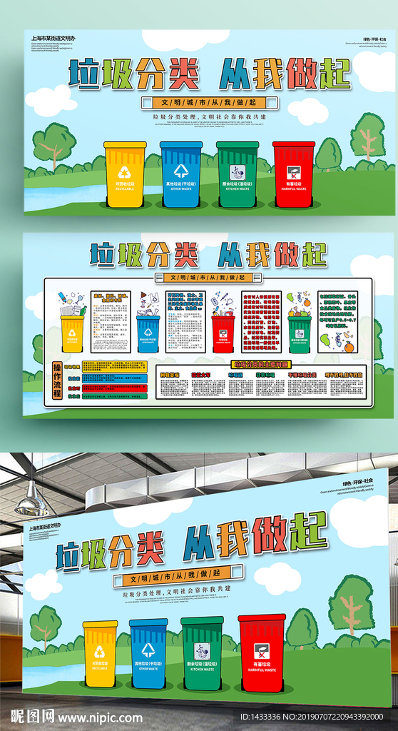 卡通社区垃圾分类展板