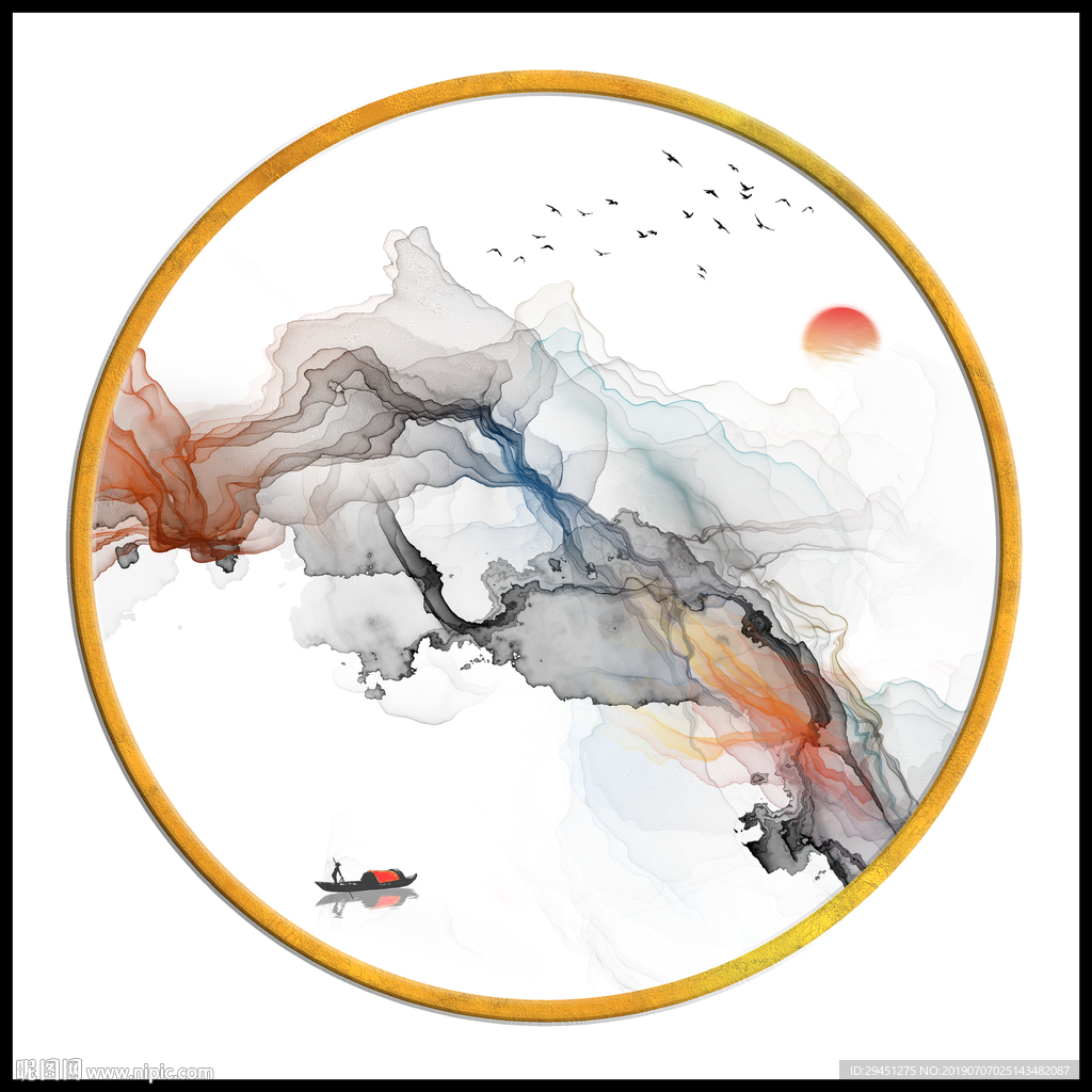 圆形 TIF分层 意境山水画
