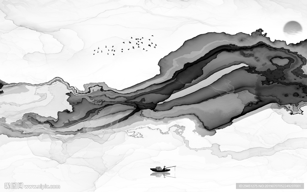 新式式TIF分层 线条山水画