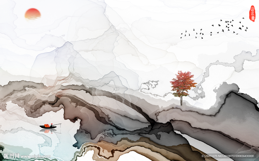 奢华水墨线条壁画 TIF分层