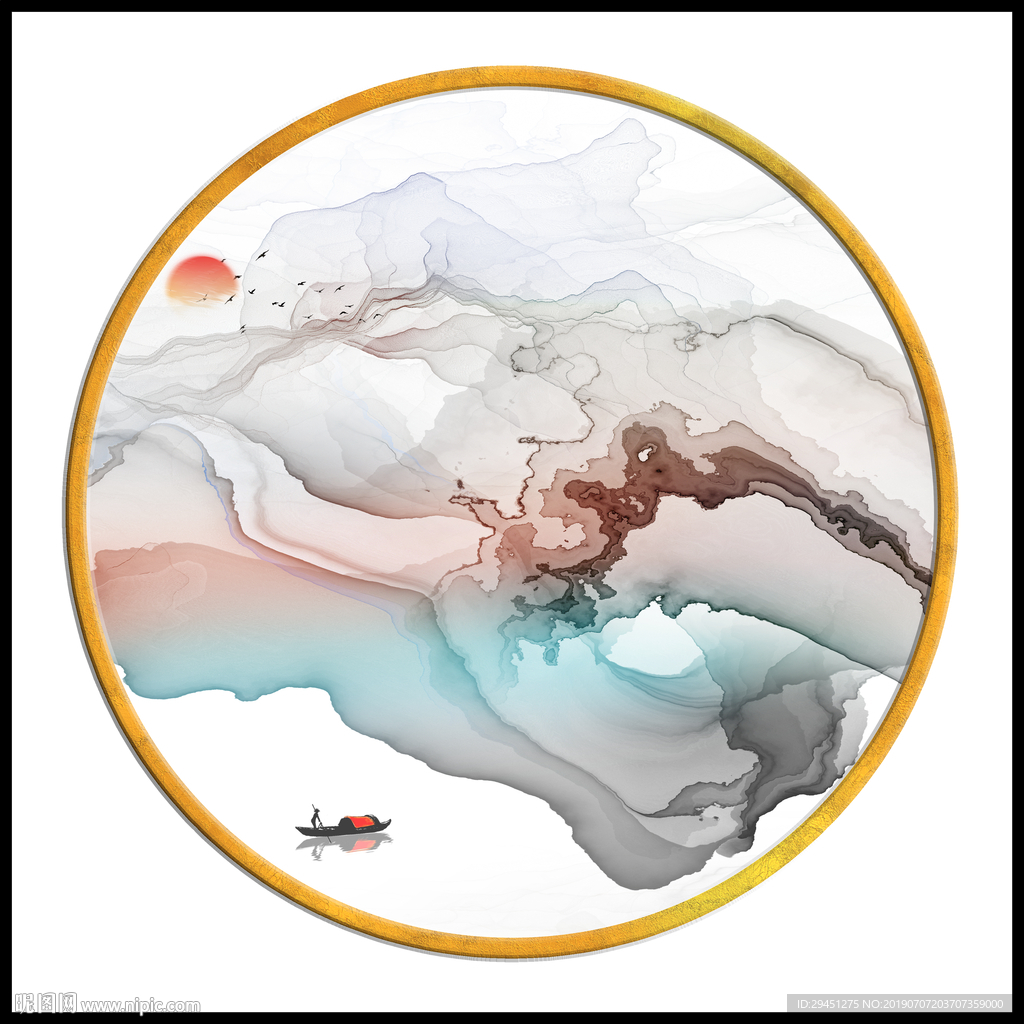 后现代水墨线条壁画 TIF分层