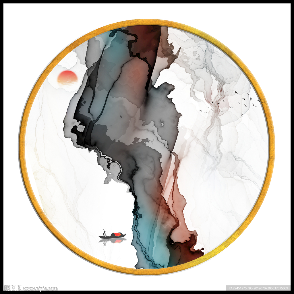 圆形线条水墨墙画 TIF分层