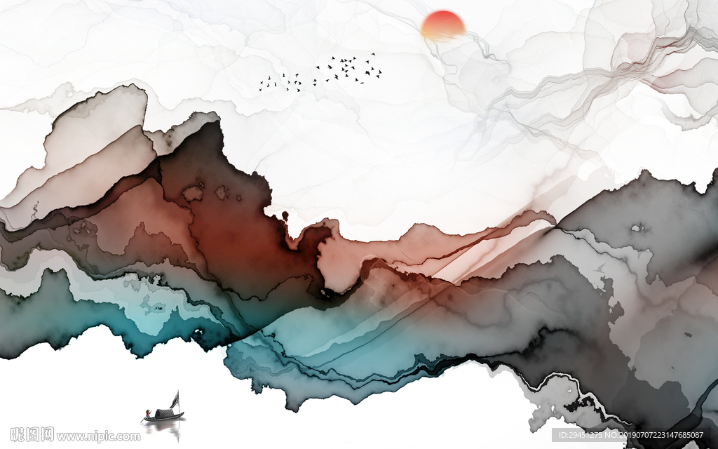 中式大气手绘装饰画 TIF分层