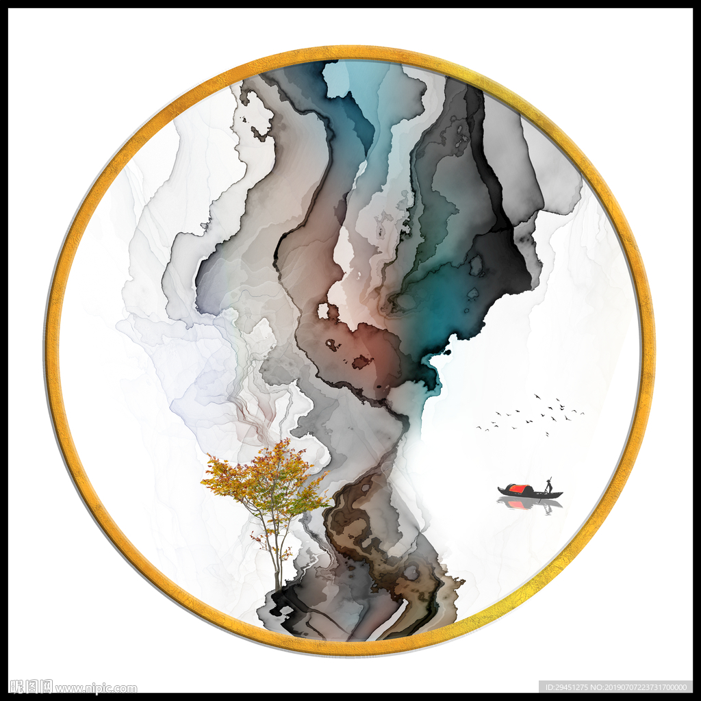 圆形手绘装饰画 TIF分层