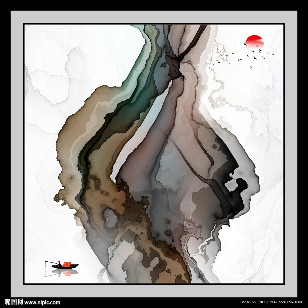 红日 手绘装饰画 TIF分层