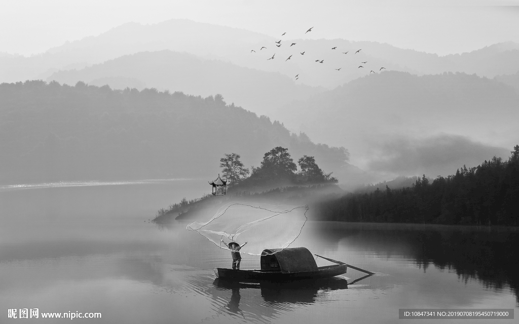 中式 意境山水画 TIF合层画