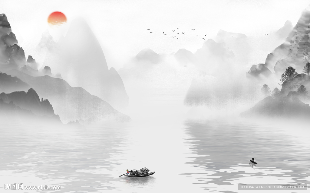 灰色高档山水画 TIF分层画