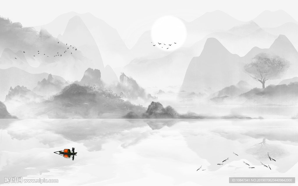 中式 高档山水画 TIF分层画