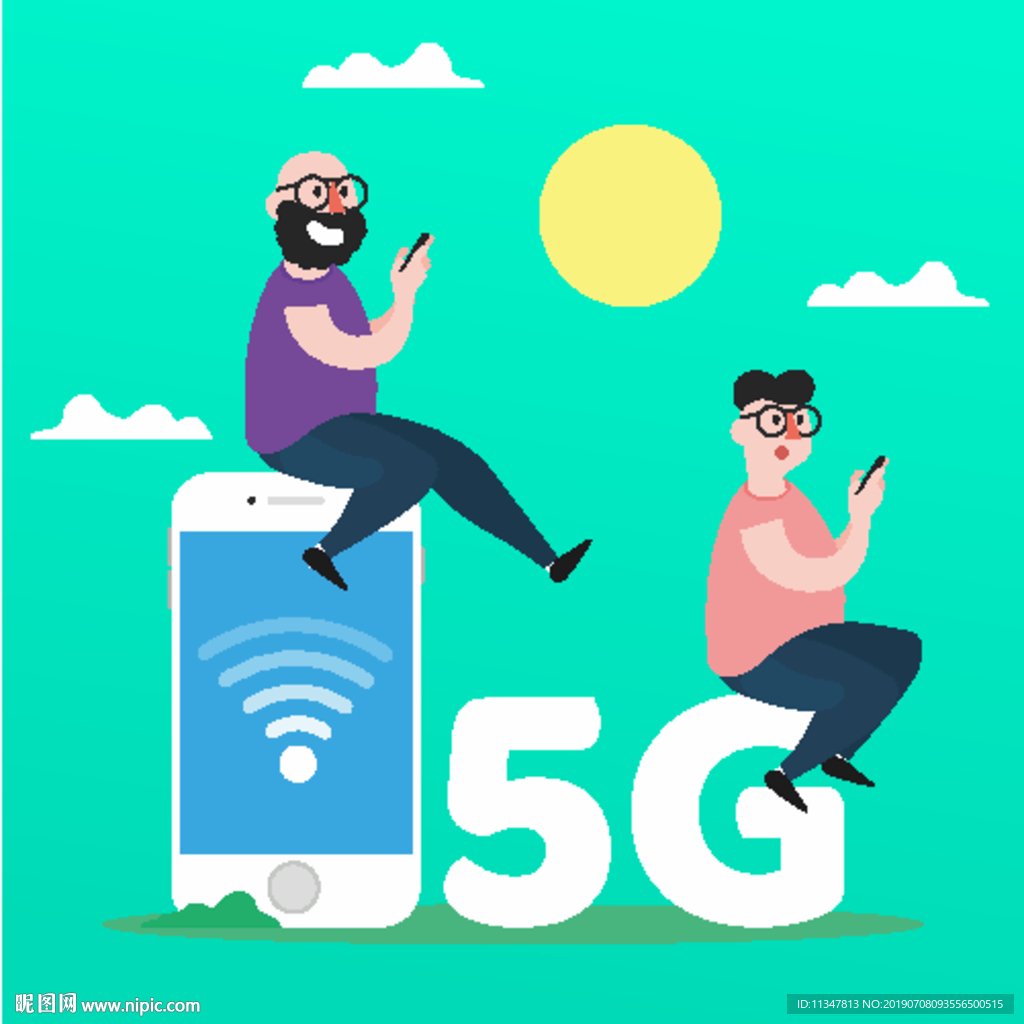 智能手机5G网络卡通人物插图