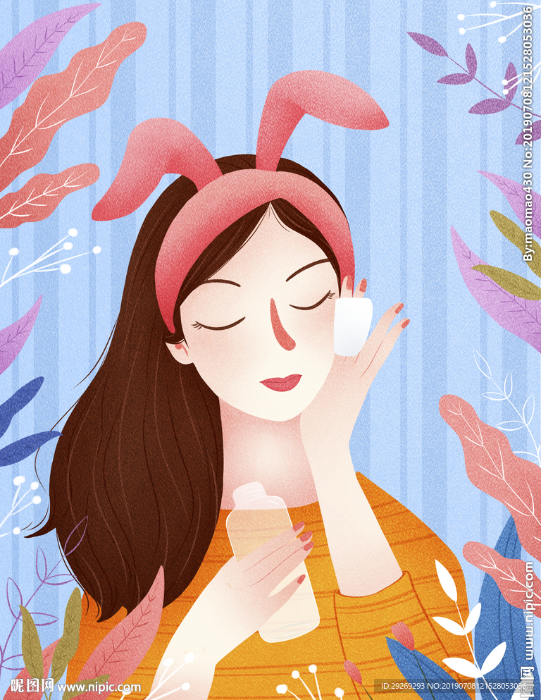 手绘卡通在化妆的女孩