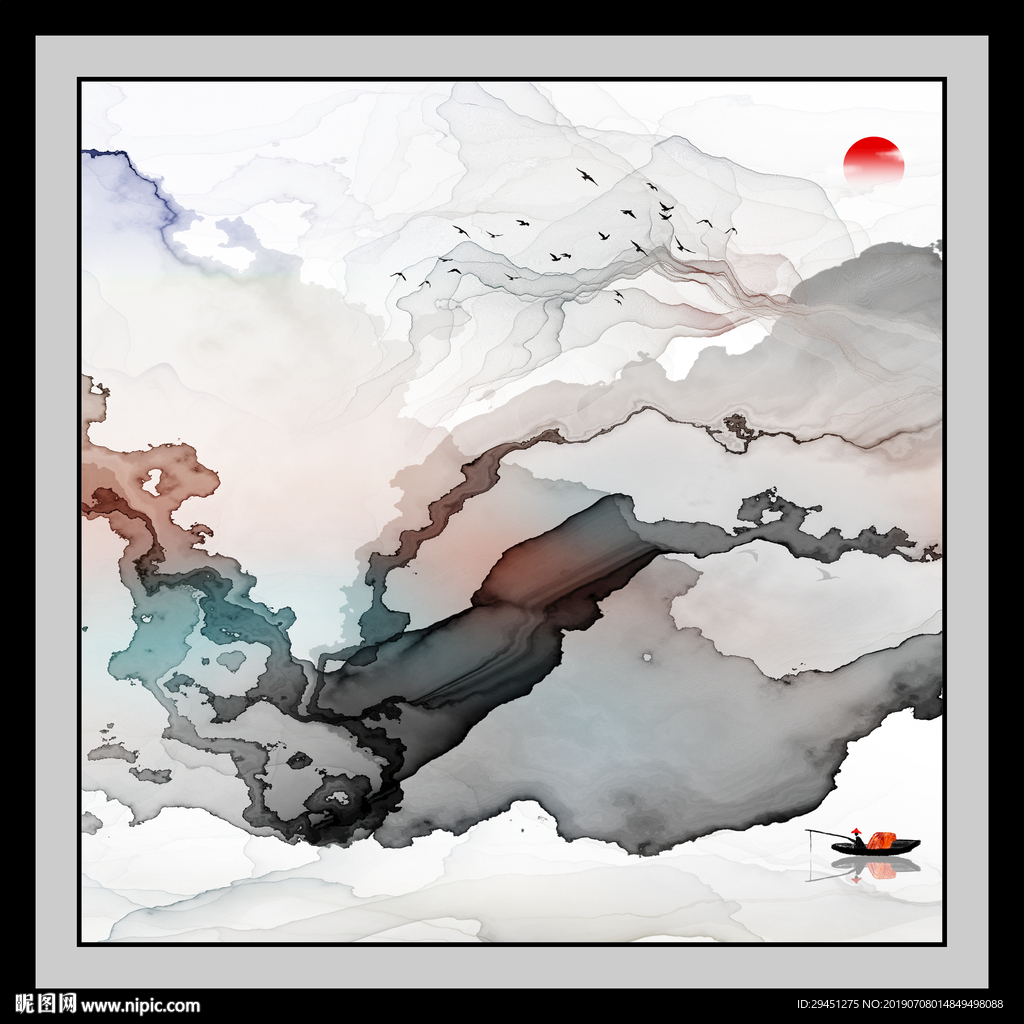 中式 简约线条画 TIF分层画