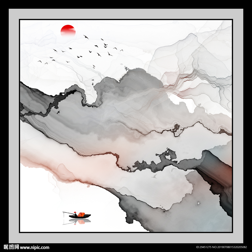 中式意境线条画TIF分层画