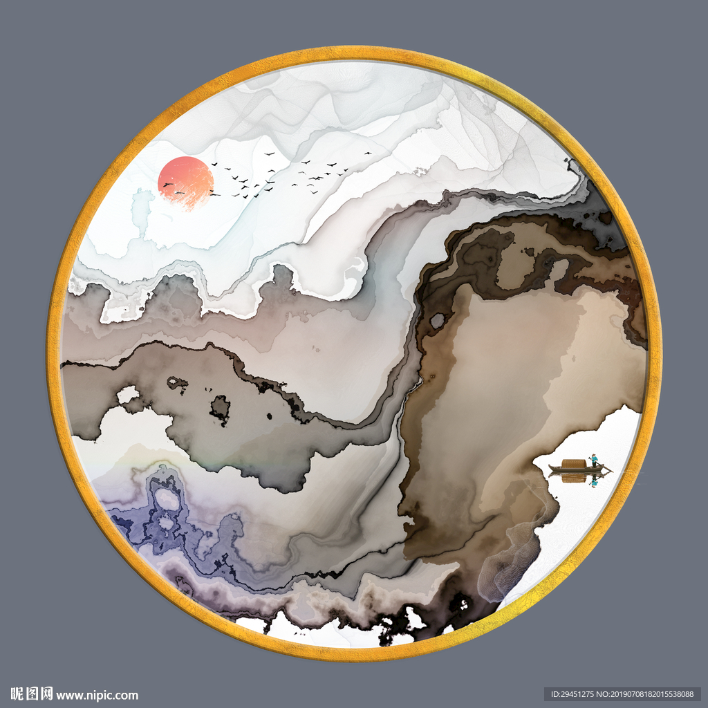 手绘圆形装饰画 TIF分层画