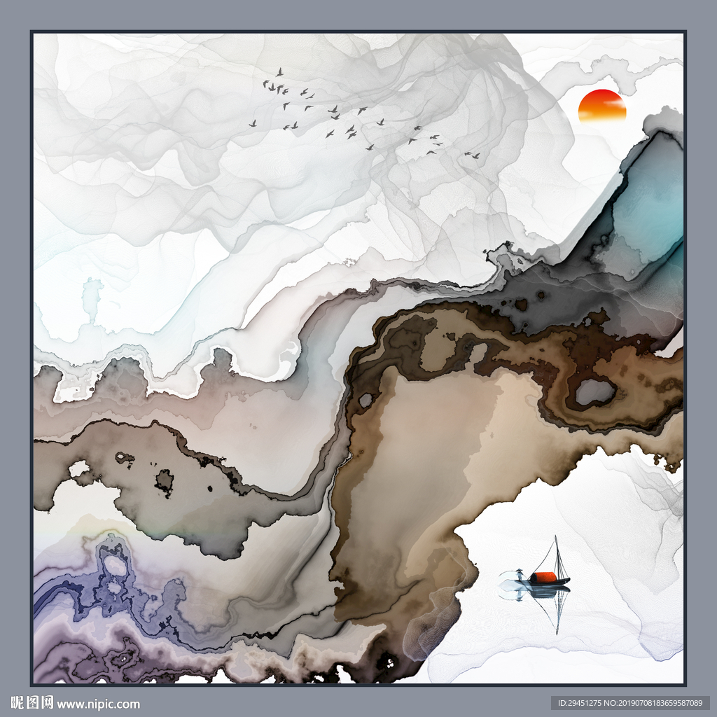 线条手绘装饰画 TIF分层画