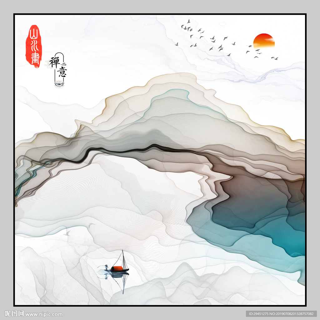 中式 手绘线条画 TIF分层
