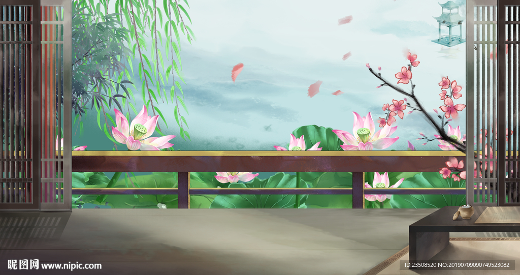 荷花插画