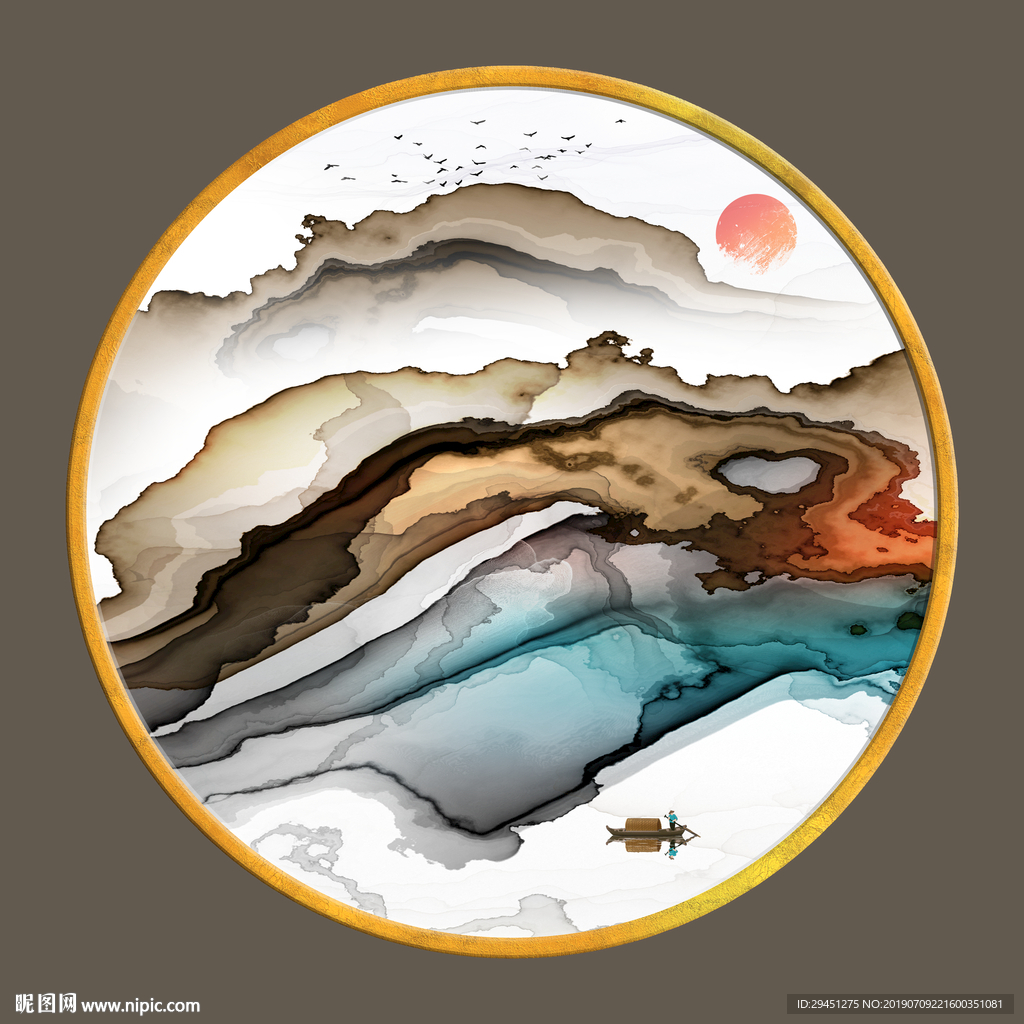 中式 线条精美墙画 TIF分层