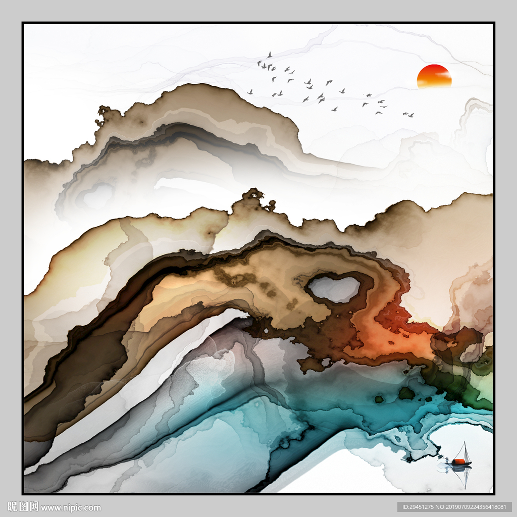 新中式线条精美墙画 TIF分层