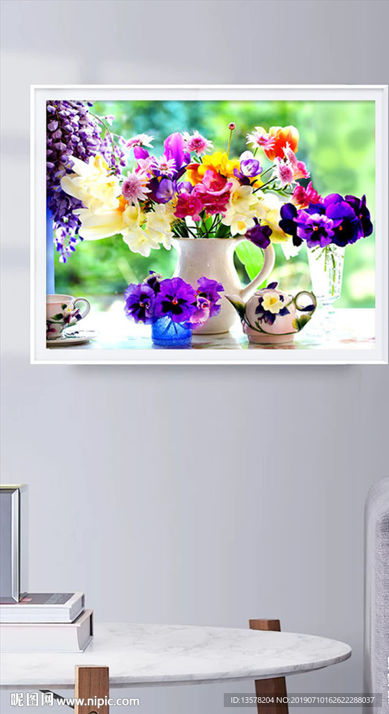 手绘鲜花花瓶无框画欧式花卉