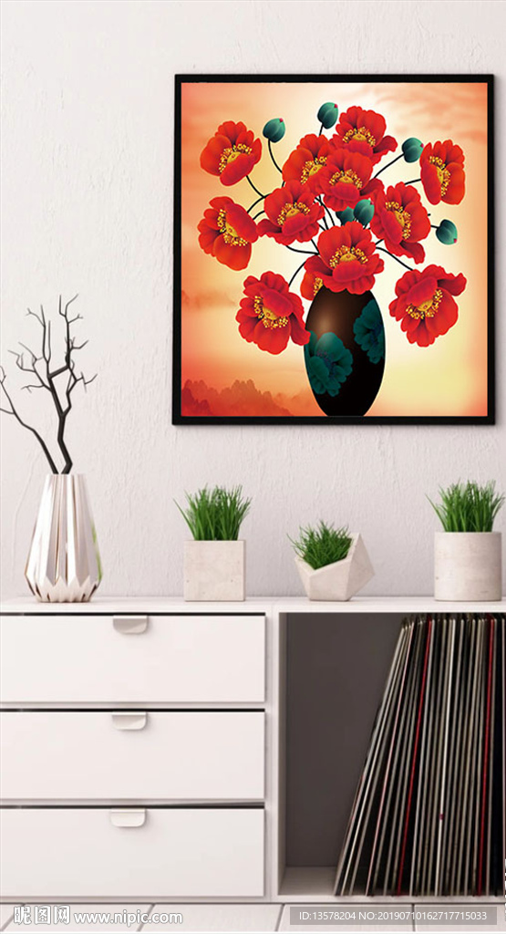 手绘鲜花花瓶欧式花卉无框画