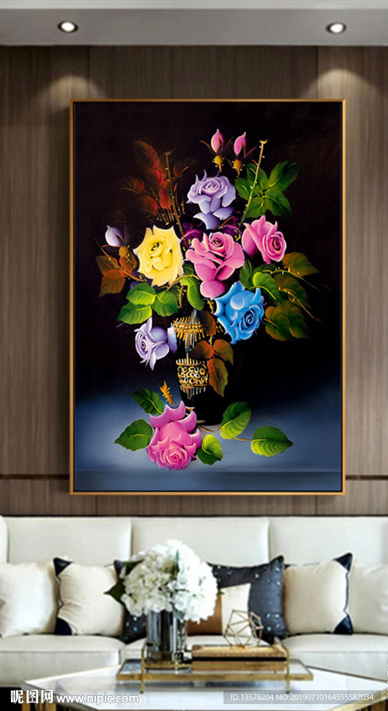 现代花卉花瓶玄关无框画背景墙