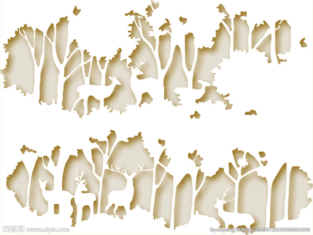 3D浮雕麋鹿树林背景墙