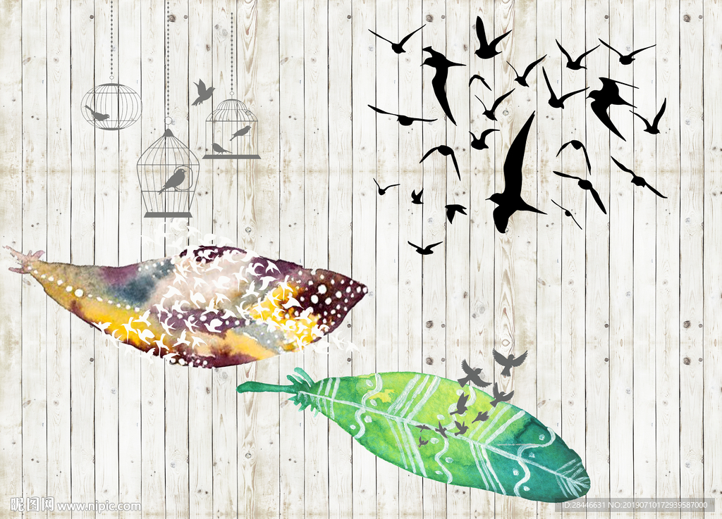 北欧羽毛背景地毯地画