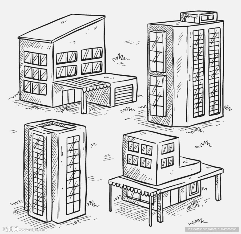建筑图标素描