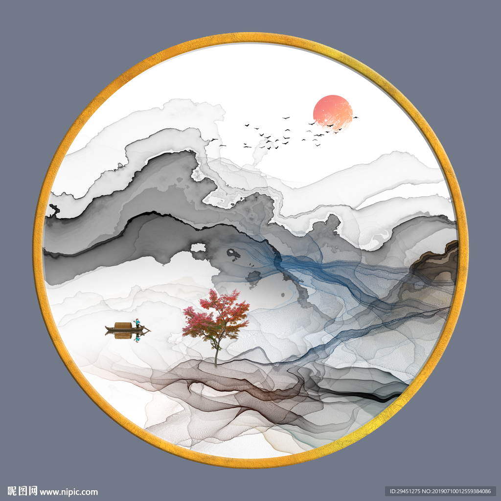 精品抽象线条挂画 TIF分层