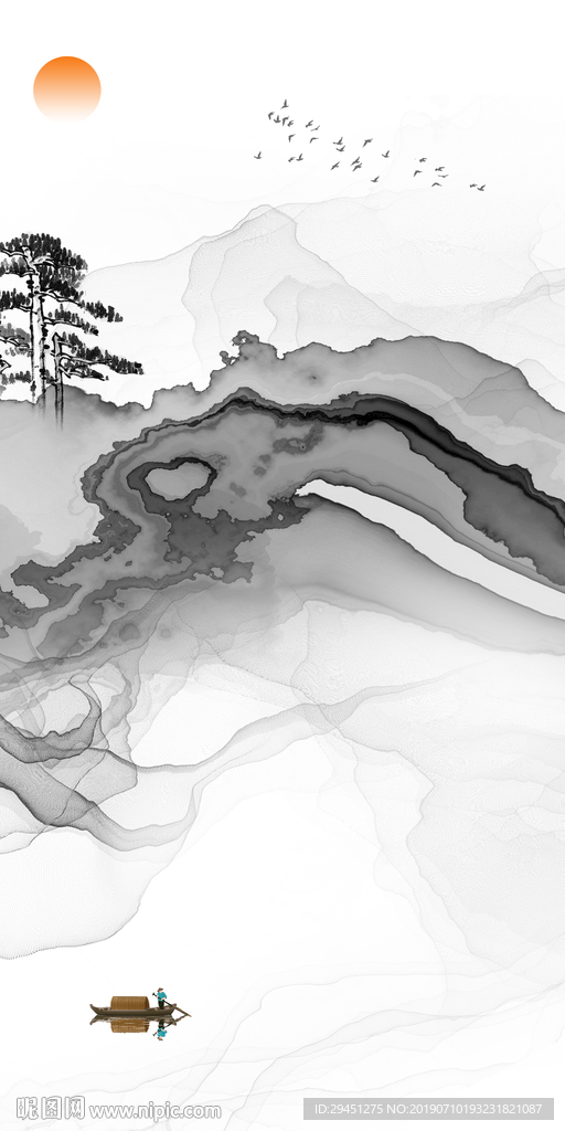 高档线条水墨墙画 TIF分层