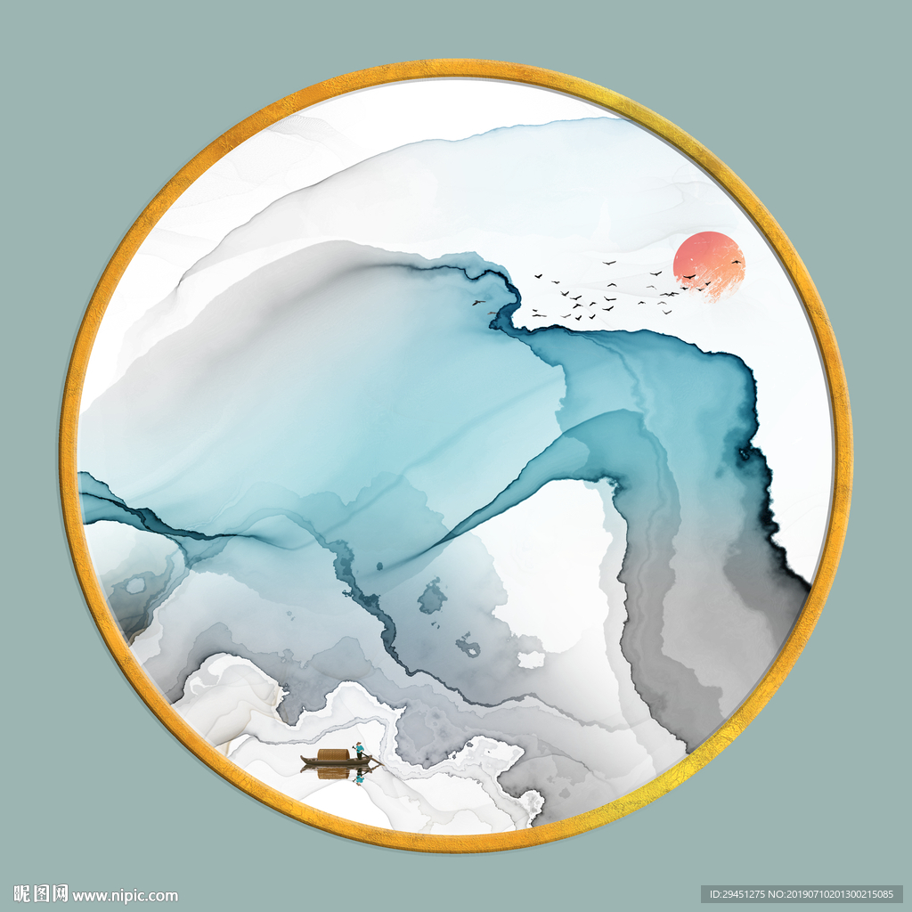圆形 装饰水墨墙画 TIF分层