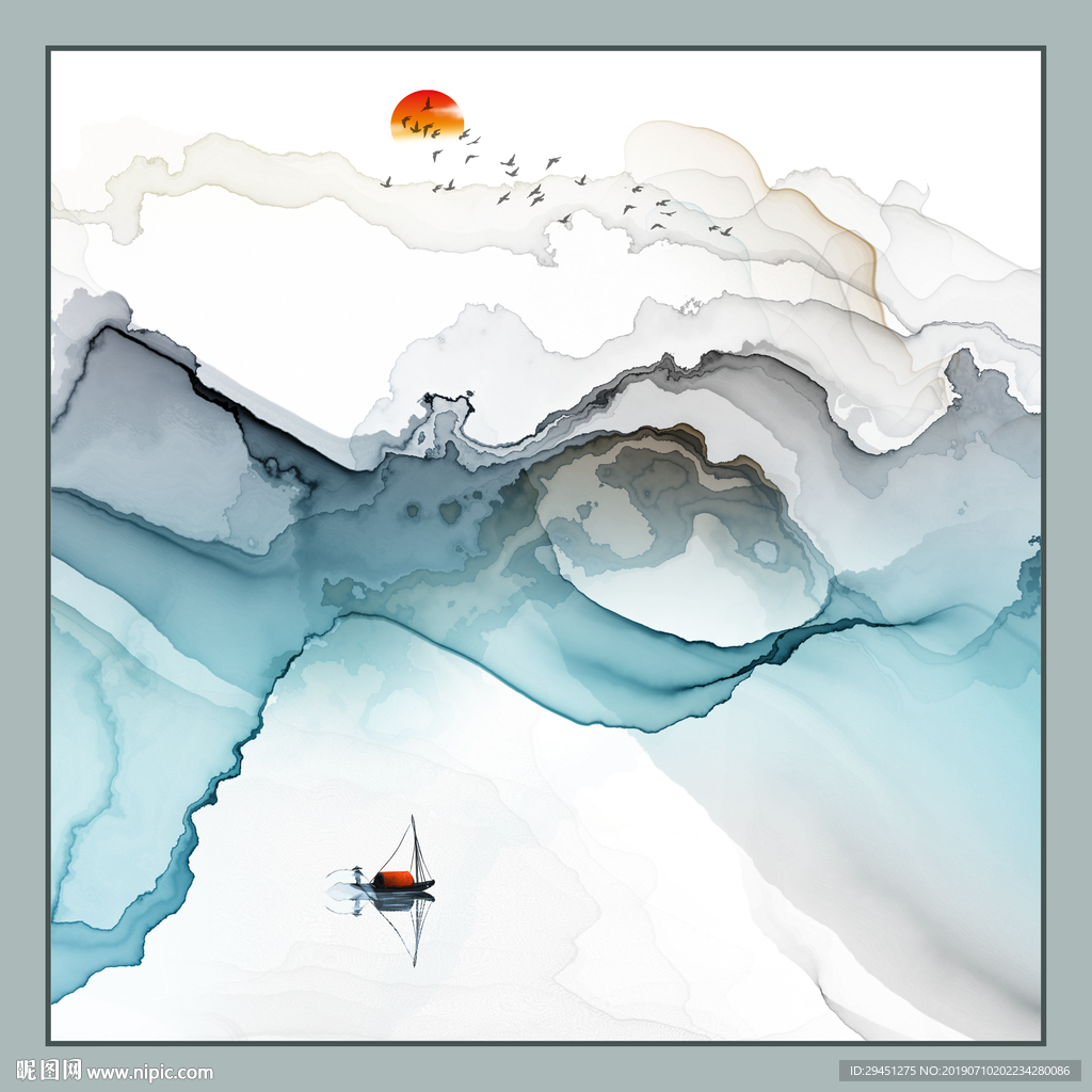 精品装饰水墨墙画 TIF分层