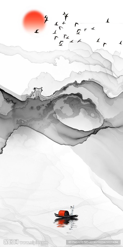 玄关装饰水墨墙画 TIF分层