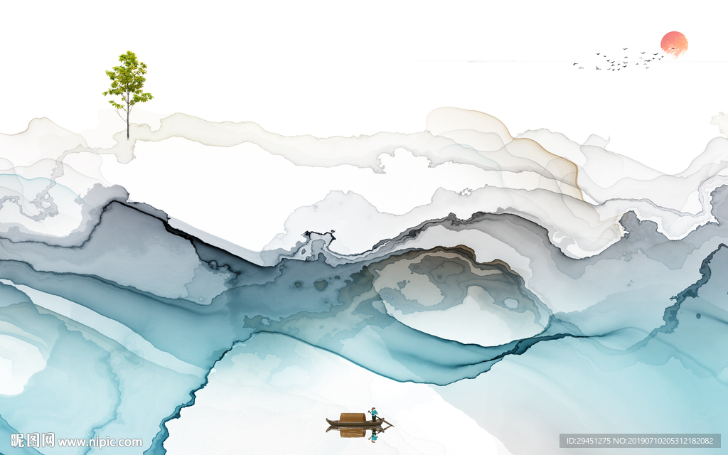 中式装饰水墨墙画 TIF分层