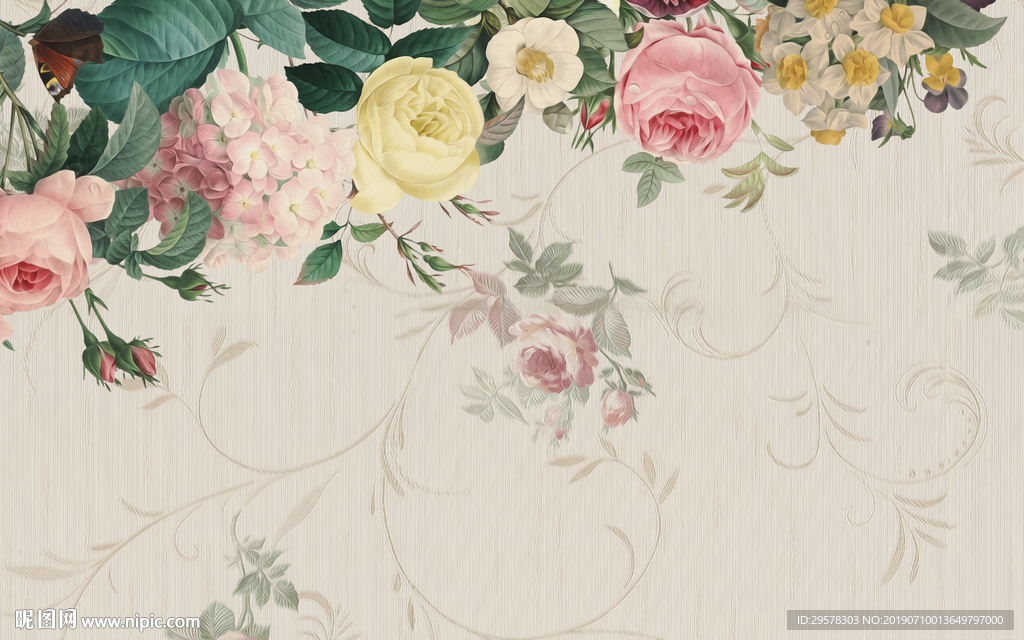 欧式花纹电视背景墙 TIF分层