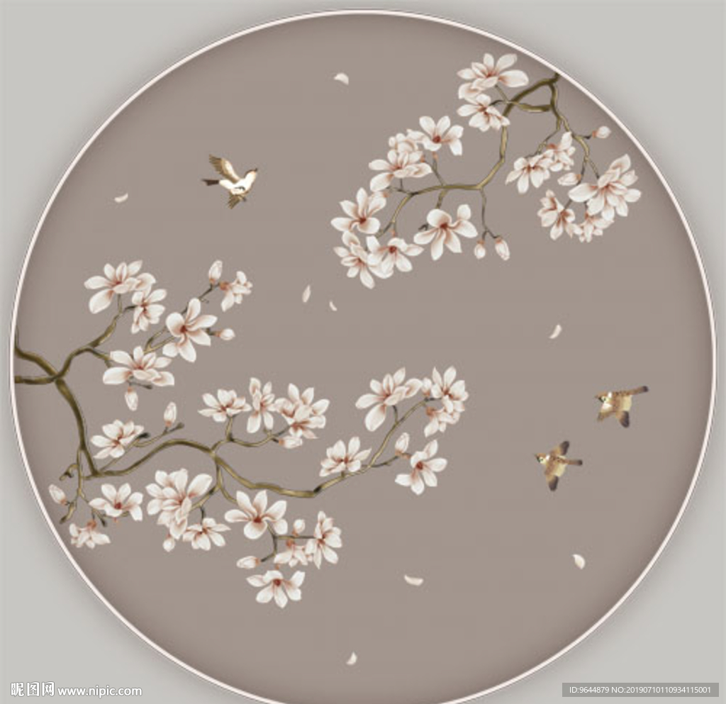 手绘花鸟圆形